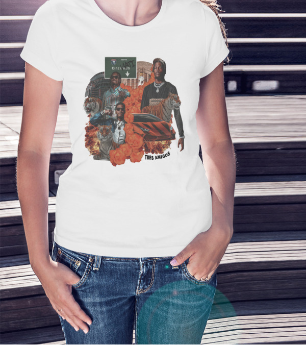 Tres Amigos Cincinnati Highway Tigers Roses Playoffs T-Shirt
