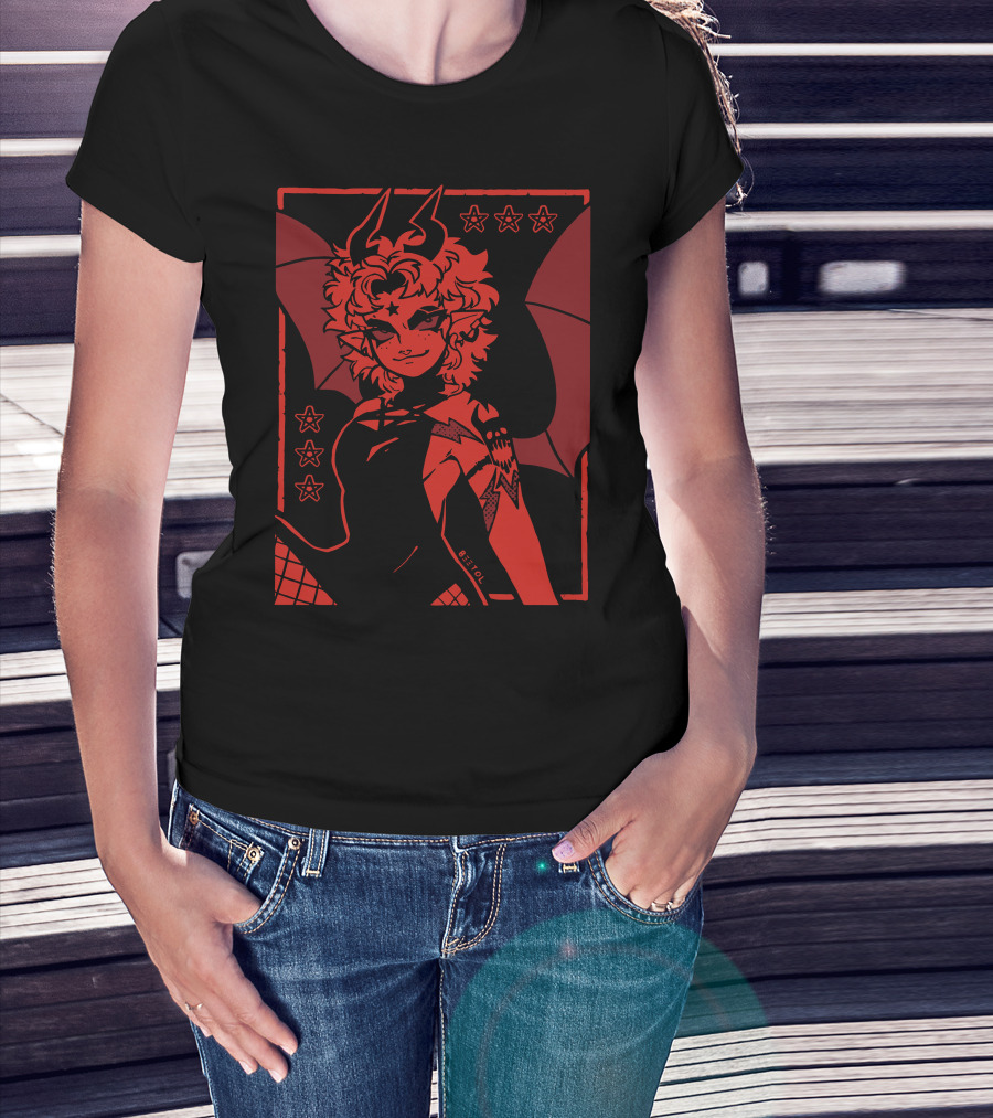 He's Satanic Red Devil Horned Figure With Bat Wings And Stars By Bitol T-Shirt