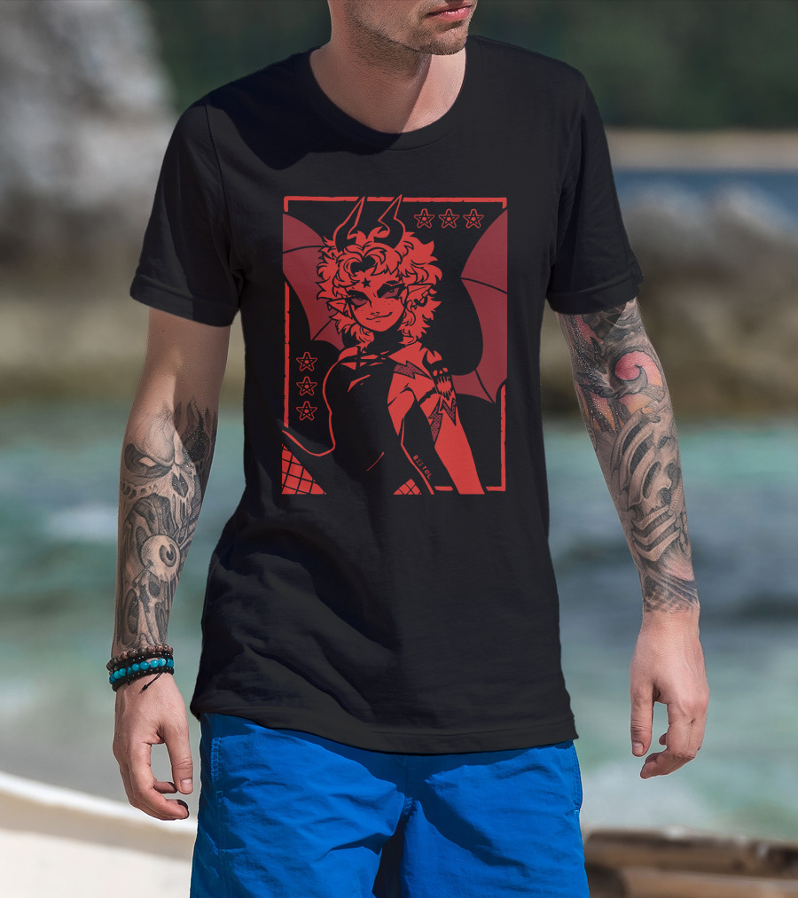 He's Satanic Red Devil Horned Figure With Bat Wings And Stars By Bitol T-Shirt