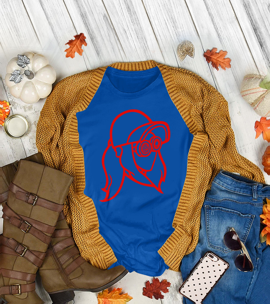 Rezz Cloaked Hockey Jersey Iconic Line Art Design Red on Blue T-Shirt