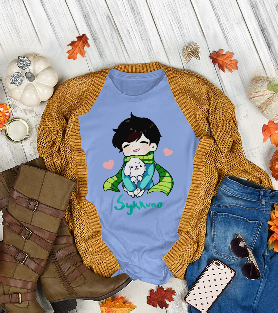 Sykkuno Cute Chibi Character with Puppy and Green Scarf T-Shirt