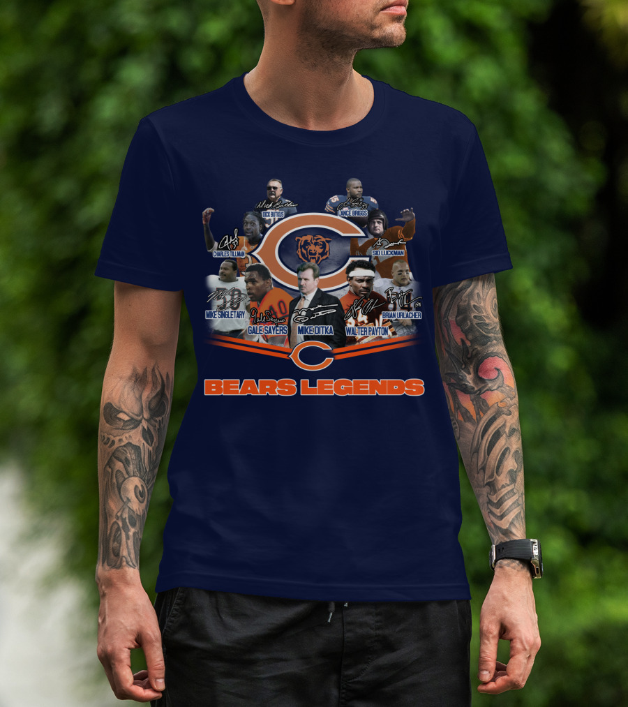 Bears Legends Dick Butkus Charles Tillman Mike Singletary Gale Sayers Mike Ditka Lance Briggs Sid Luckman Walter Payton Brian Urlacher T-Shirt