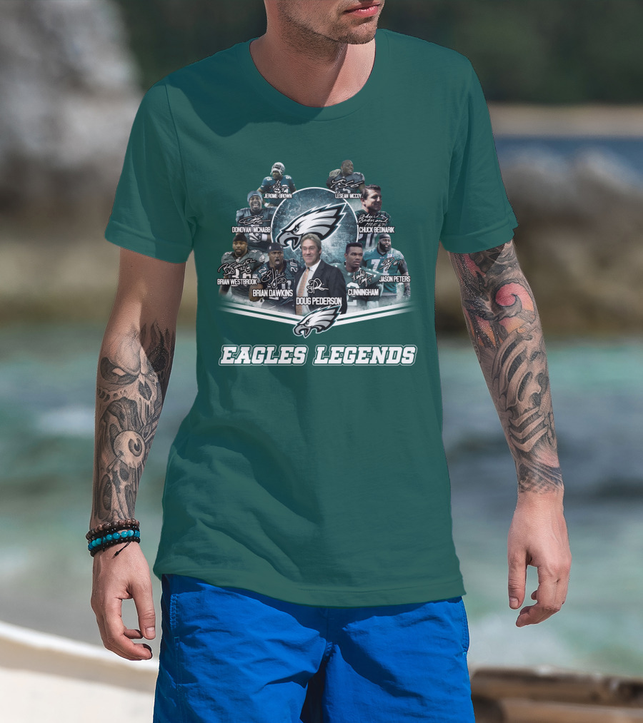 Eagles Legends Jerome Brown Lesean Mccoy Donovan Mcnabb Chuck Bednarik Brian Westbrook Brian Dawkins Doug Pederson Randall Cunningham Jason Peters T-Shirt
