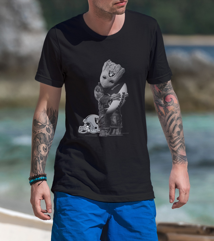 Groot Raiders Football Crossover Helmet And Ball T-Shirt