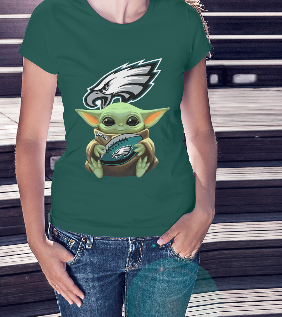 Baby Yoda Holding Philadelphia Eagles Football T-Shirt