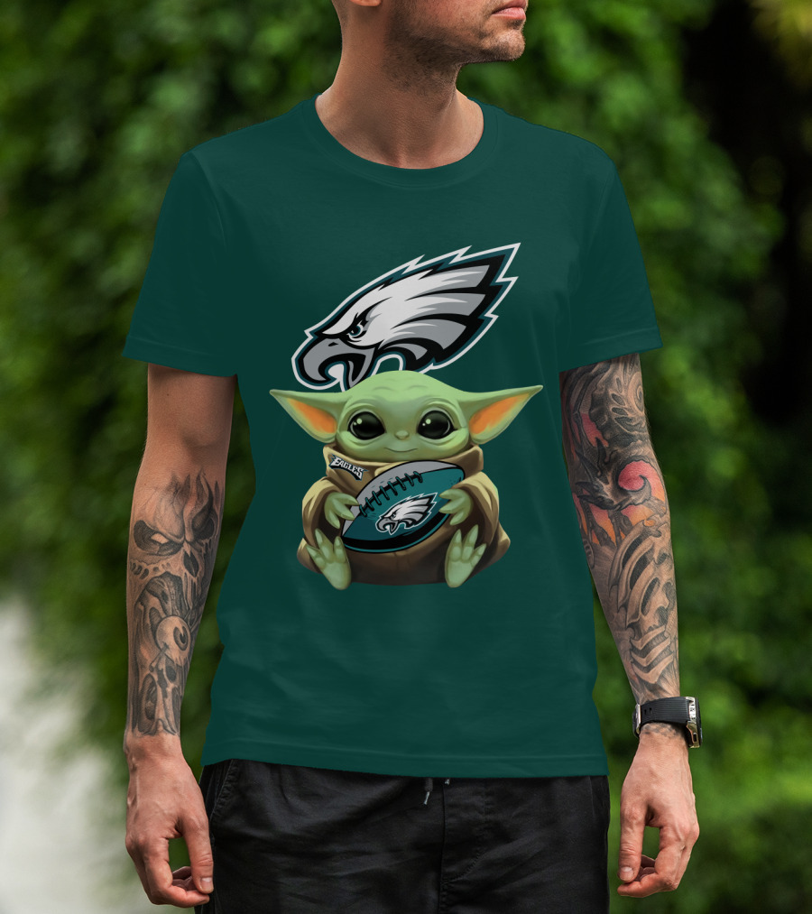 Baby Yoda Holding Philadelphia Eagles Football T-Shirt