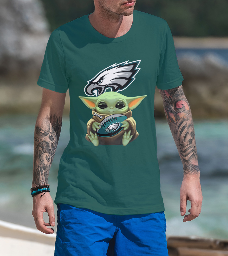 Baby Yoda Holding Philadelphia Eagles Football T-Shirt