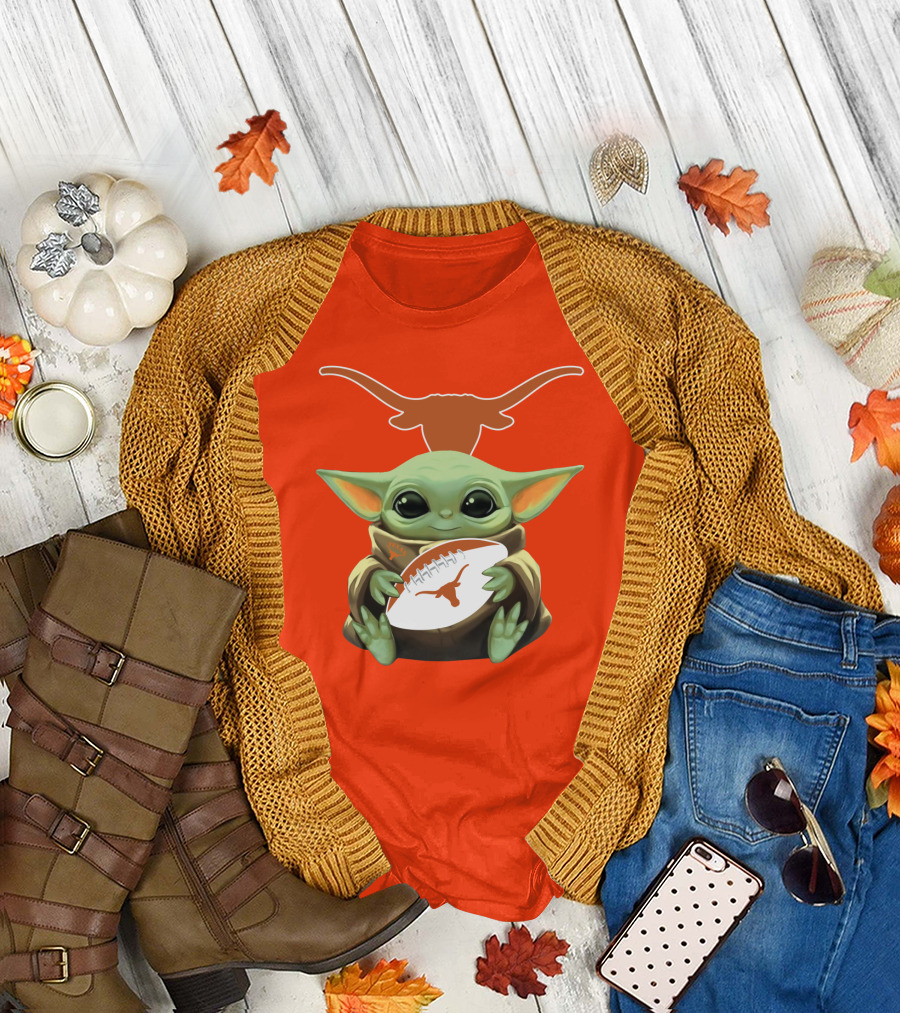 Baby Yoda Texas Longhorns Football T-Shirt