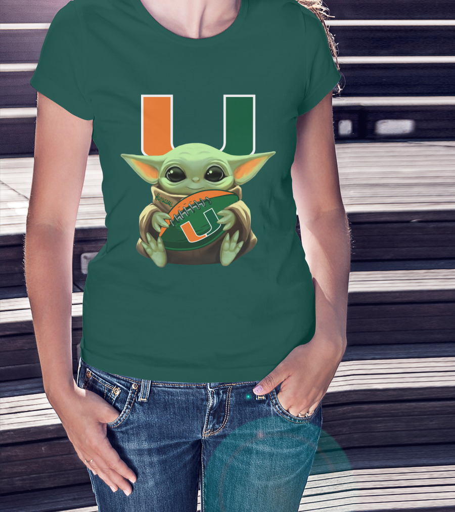 Miami Hurricanes Baby Yoda Football T-Shirt