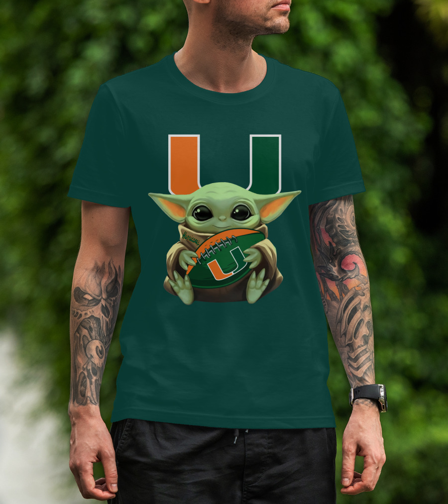 Miami Hurricanes Baby Yoda Football T-Shirt