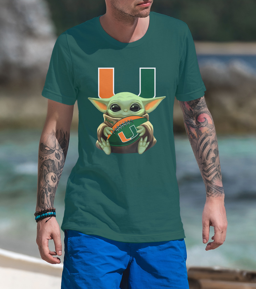 Miami Hurricanes Baby Yoda Football T-Shirt