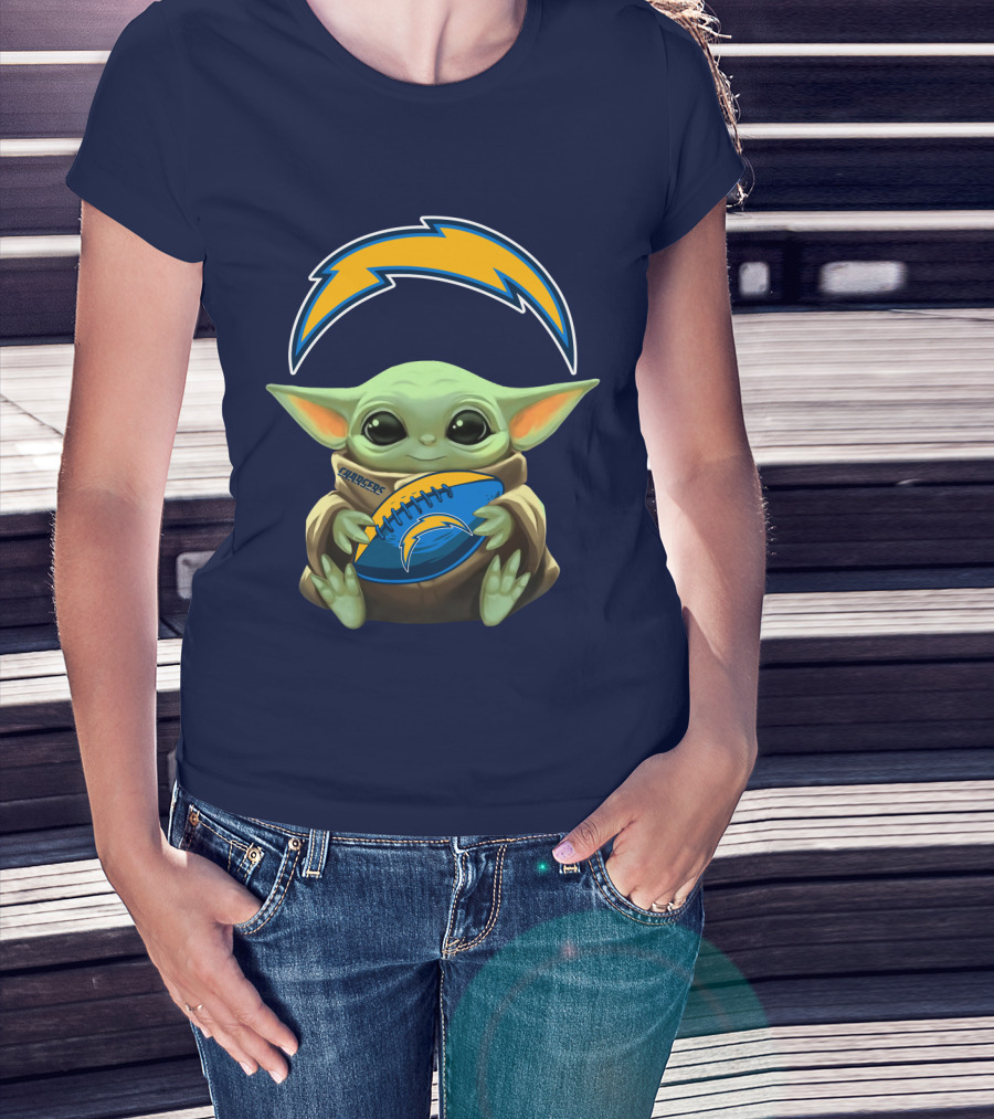 Los Angeles Chargers Baby Yoda Football T-Shirt