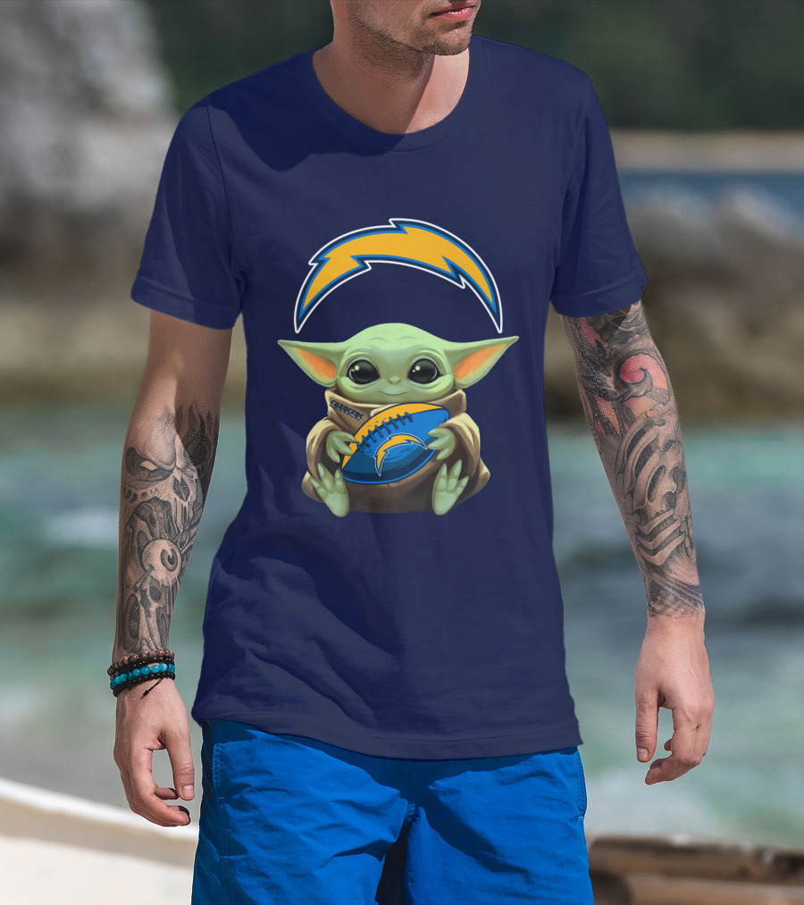 Los Angeles Chargers Baby Yoda Football T-Shirt
