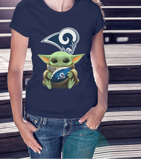 Baby Football Holding Rams T-Shirt