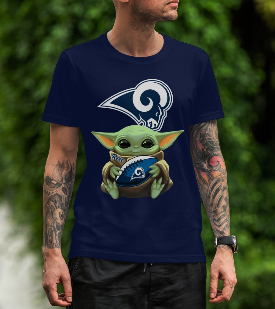Baby Football Holding Rams T-Shirt