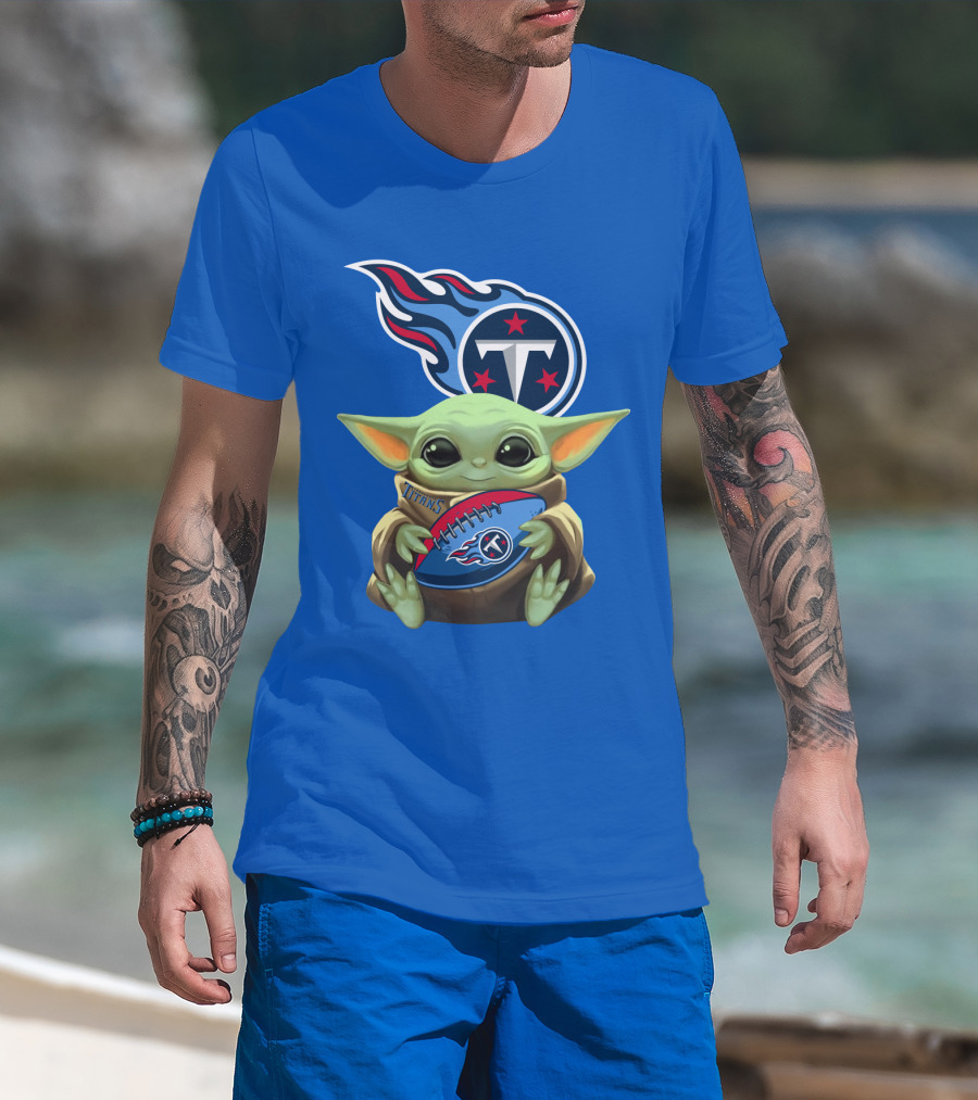 Tennessee Titans Baby Yoda Football T-Shirt