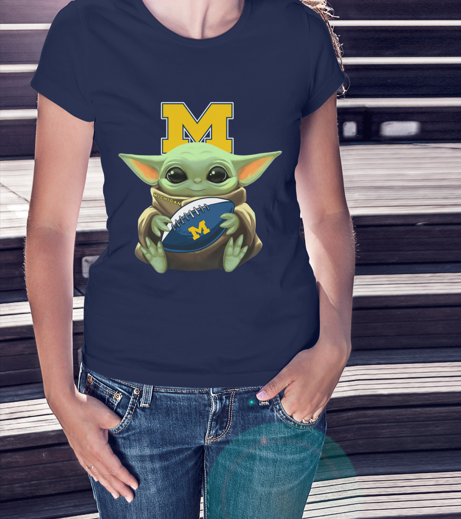 Michigan Baby Yoda Holding Football T-Shirt