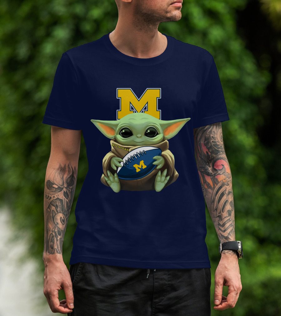 Michigan Baby Yoda Holding Football T-Shirt