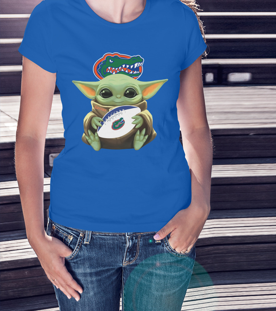 Baby Yoda Holding Football With Gators Logo T-Shirt