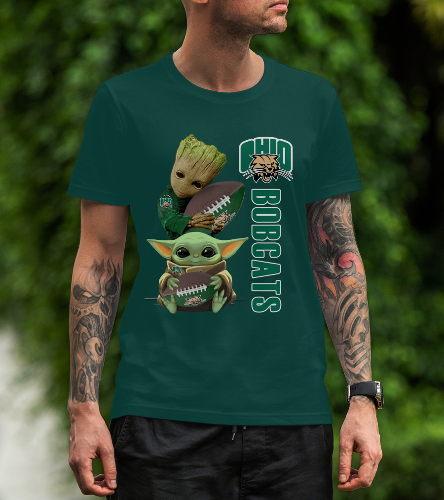 Ohio Bobcats Grogu And Groot Football T-Shirt