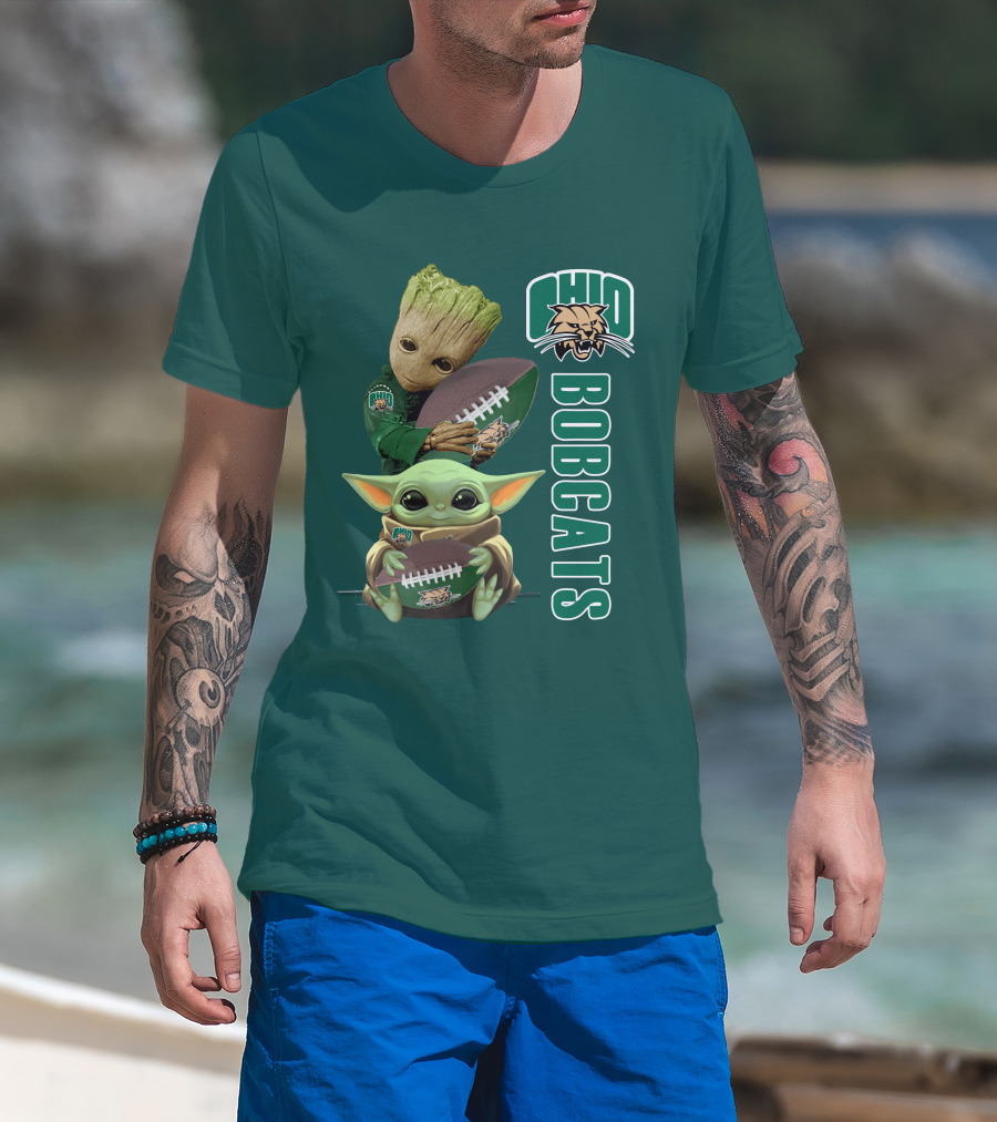 Ohio Bobcats Grogu And Groot Football T-Shirt