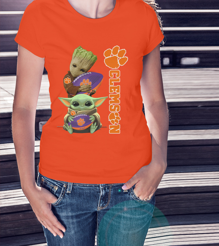 Clemson Football Baby Yoda And Groot T-Shirt
