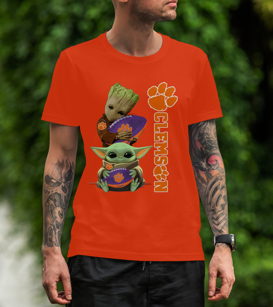 Clemson Football Baby Yoda And Groot T-Shirt