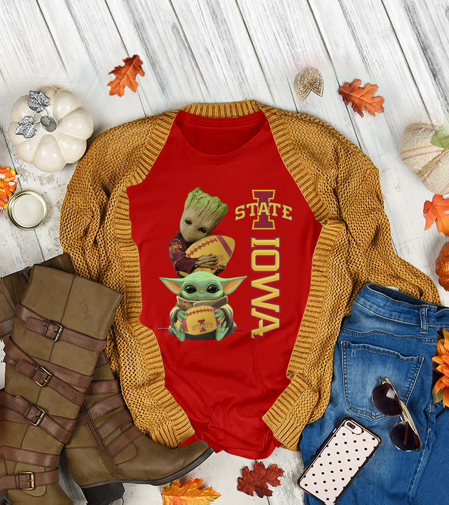 Iowa State Groot And Baby Yoda Football T-Shirt