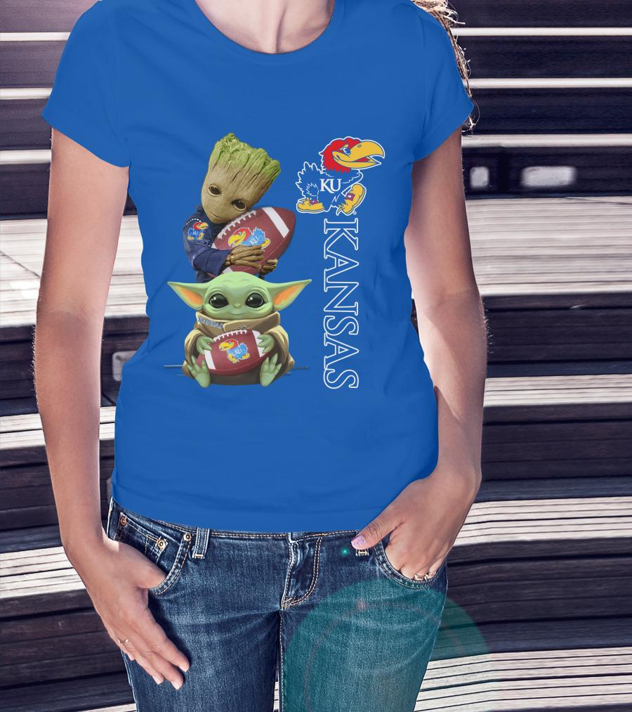 Groot Baby Yoda Kansas Jayhawks Football T-Shirt