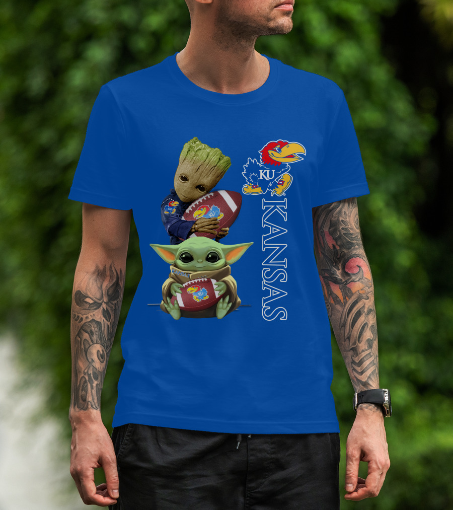 Groot Baby Yoda Kansas Jayhawks Football T-Shirt