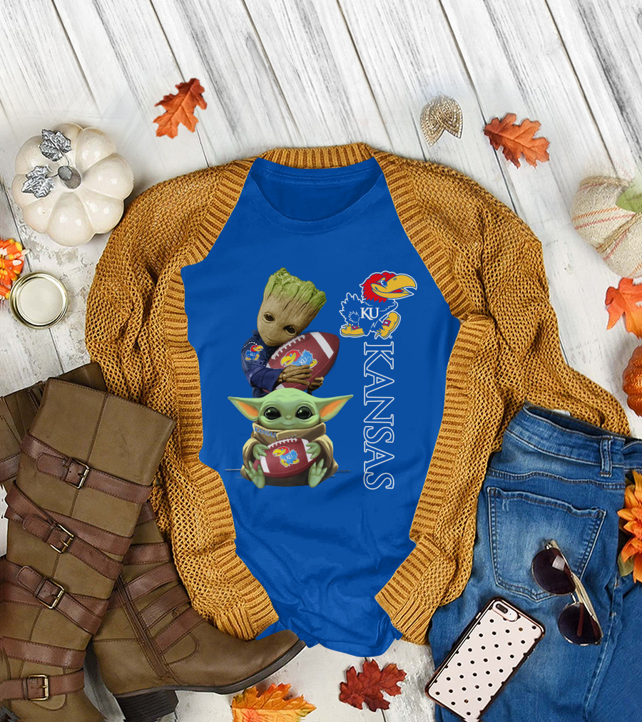 Groot Baby Yoda Kansas Jayhawks Football T-Shirt