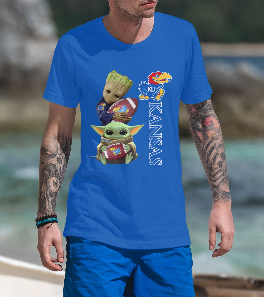 Groot Baby Yoda Kansas Jayhawks Football T-Shirt