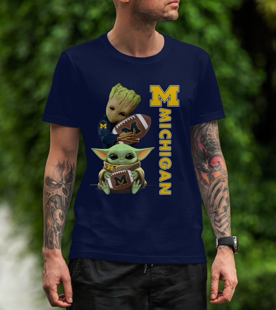 M Michigan Groot Baby Yoda Football T-Shirt