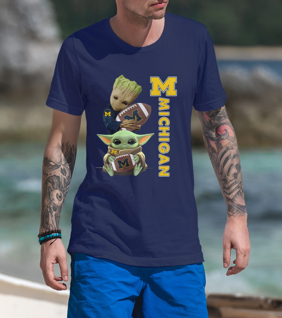 M Michigan Groot Baby Yoda Football T-Shirt