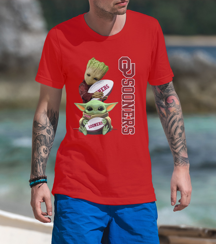 Ou Sooners Groot Baby Yoda Football T-Shirt
