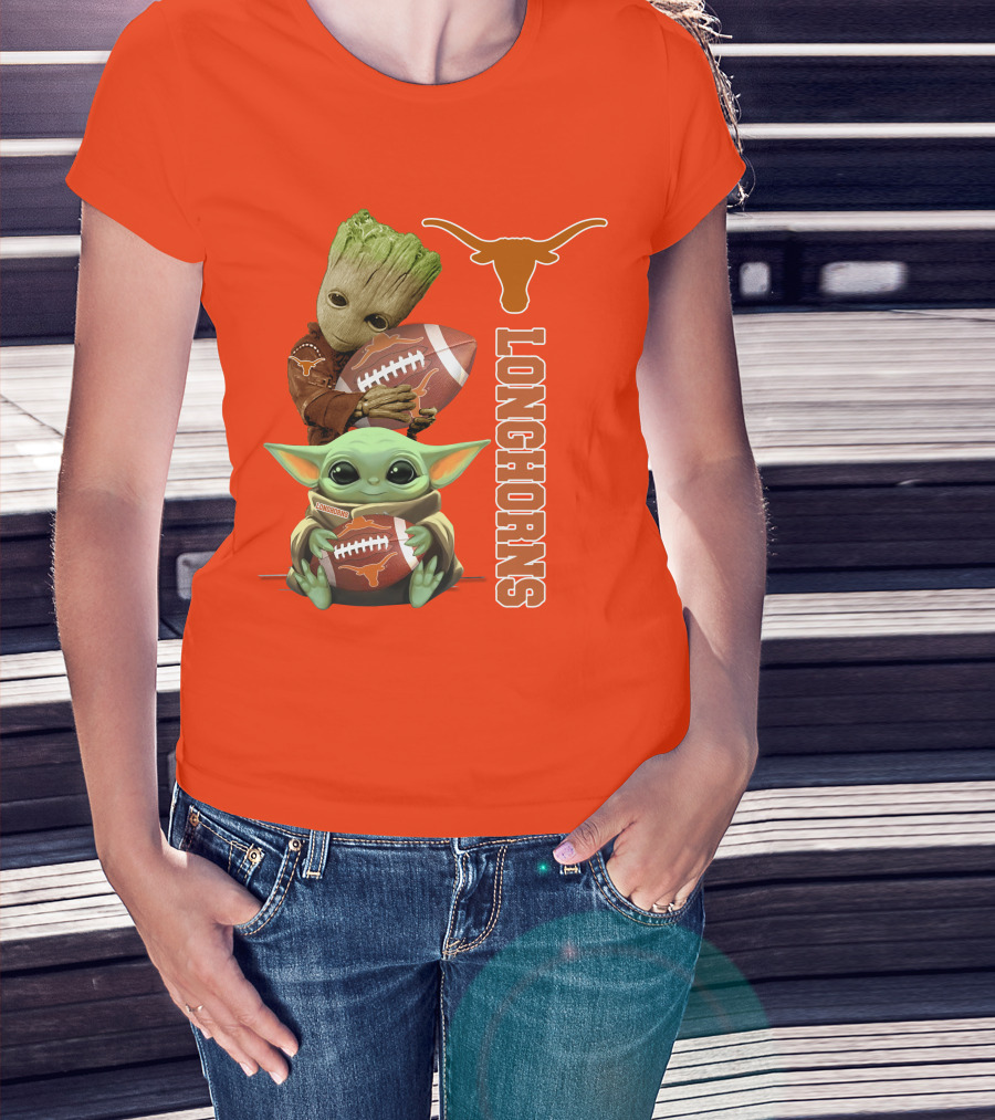 Groot And Baby Yoda Football Longhorns T-Shirt