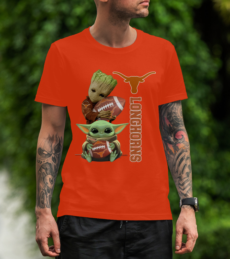 Groot And Baby Yoda Football Longhorns T-Shirt