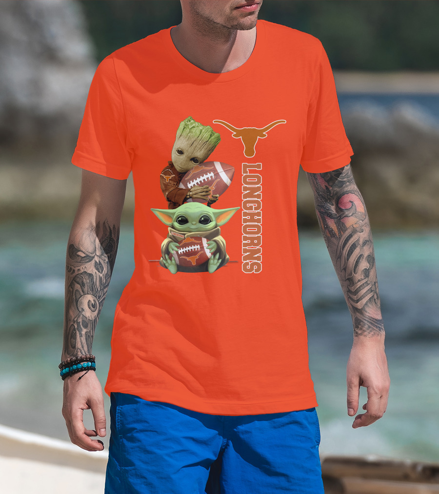 Groot And Baby Yoda Football Longhorns T-Shirt