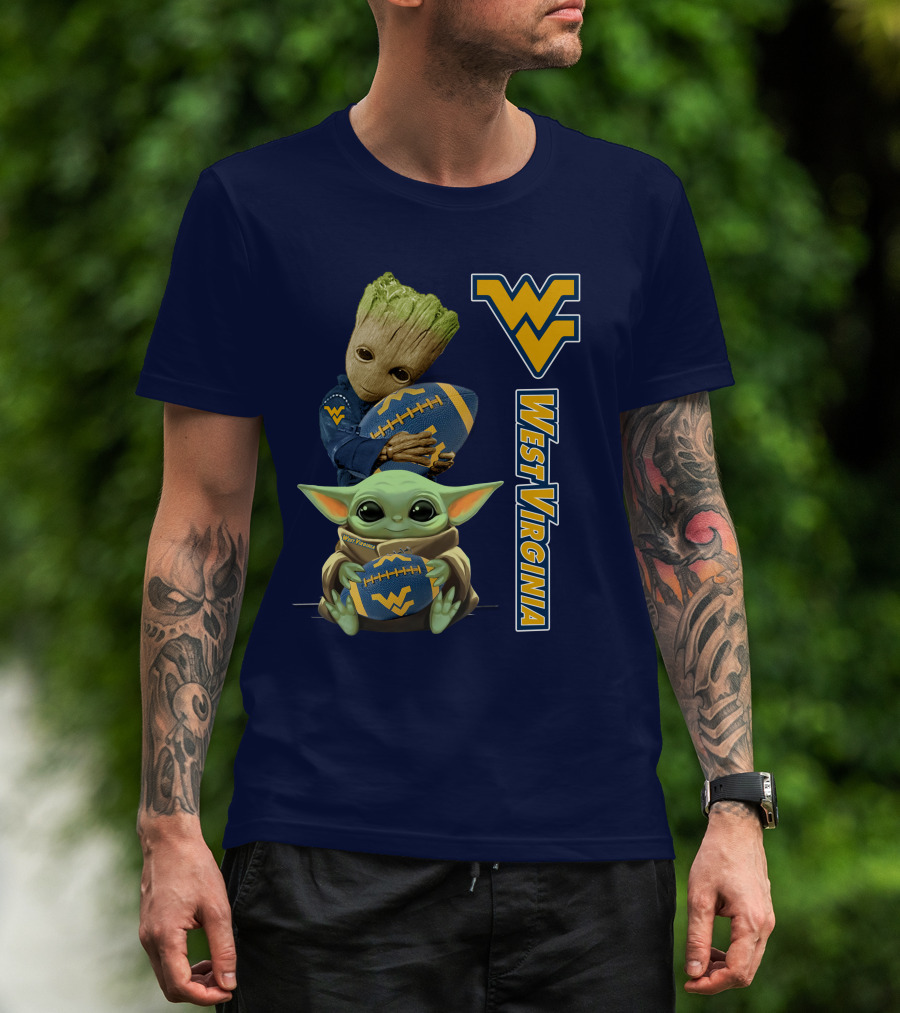 Groot And Baby Yoda West Virginia Mountaineers T-Shirt