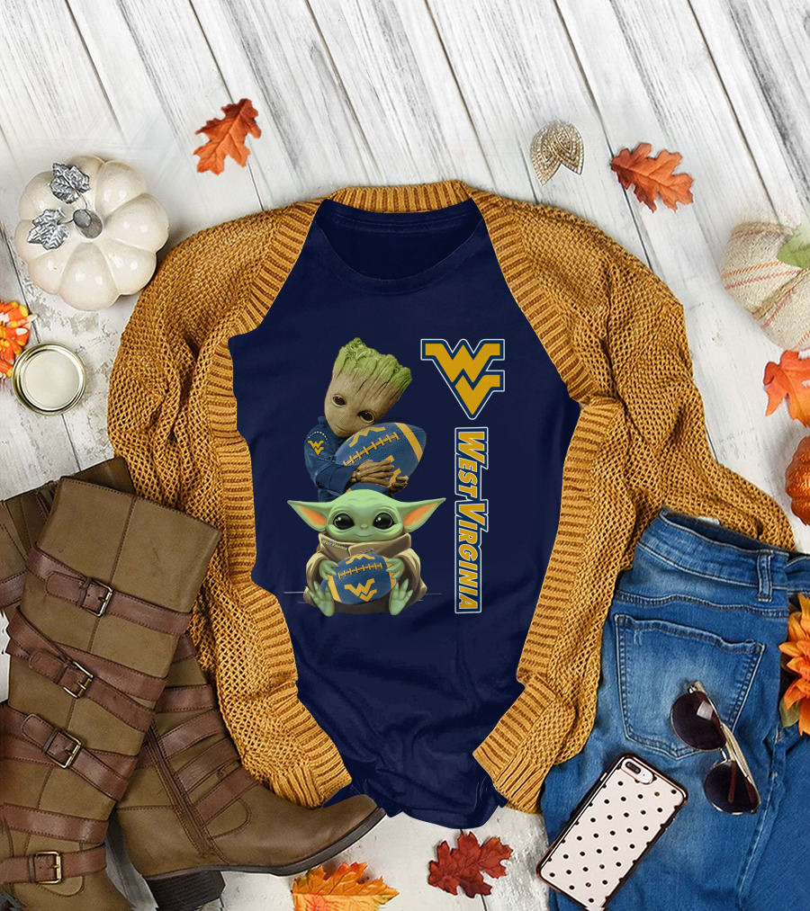 Groot And Baby Yoda West Virginia Mountaineers T-Shirt