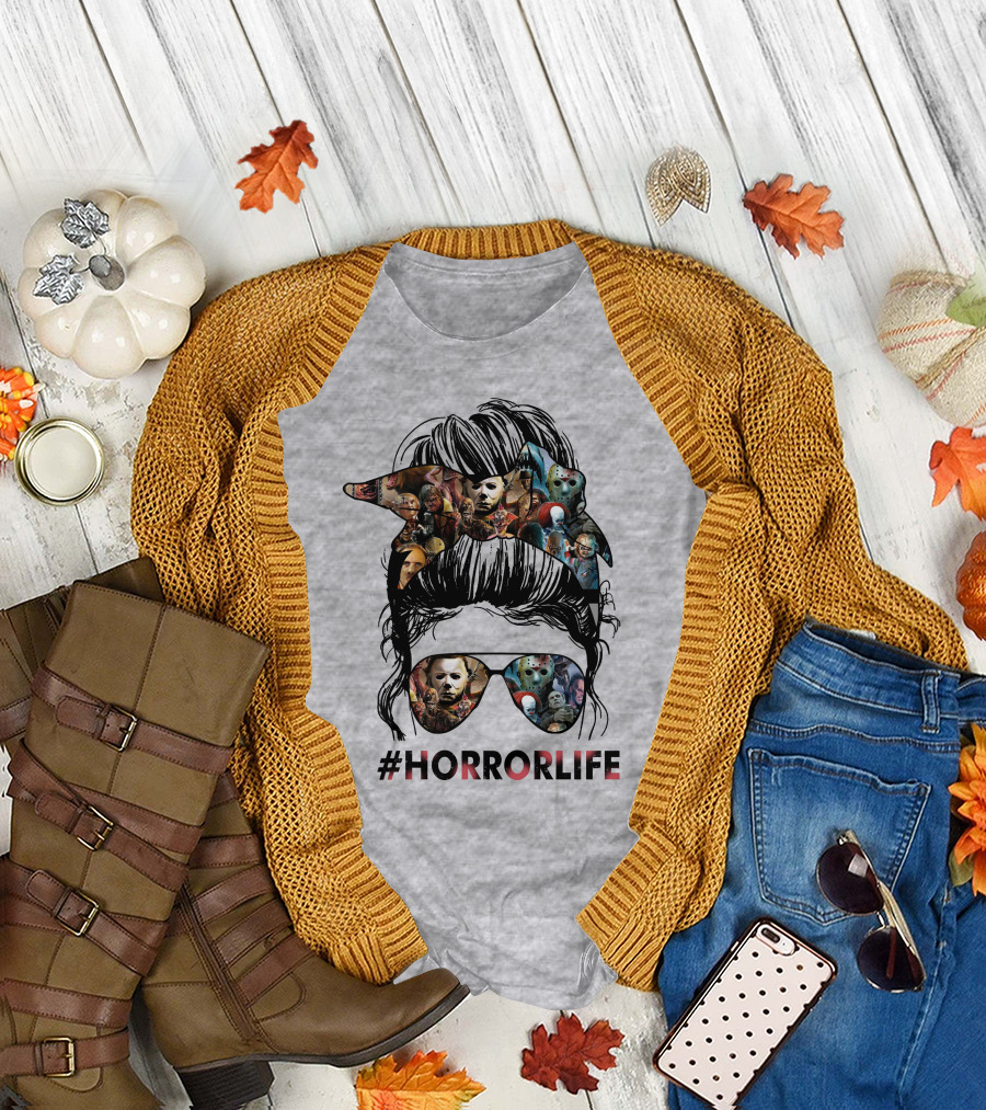 HorrorLife Messy Bun Iconic Horror Characters T-Shirt