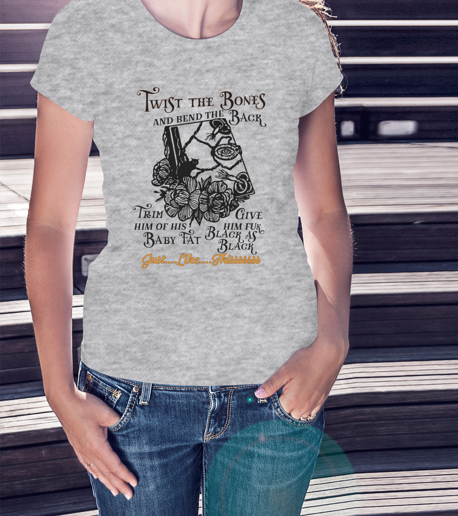 Twist The Bones Black Cat Floral Just Like Thissssss T-Shirt