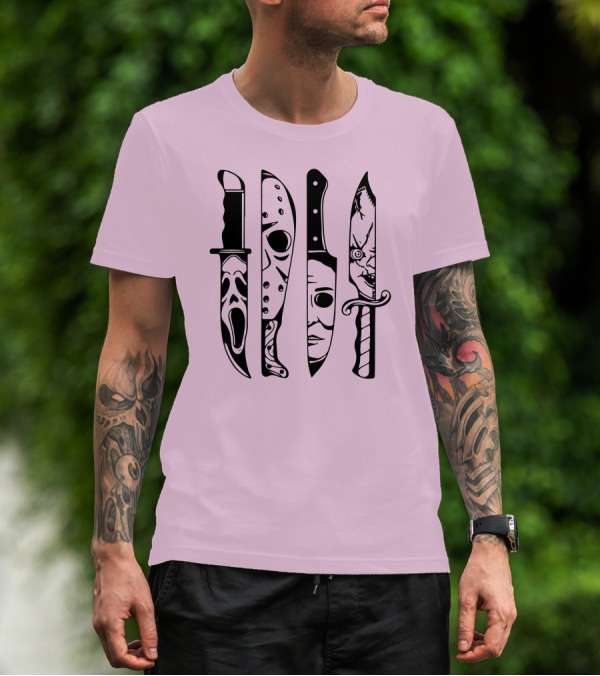 Horror Movie Icons Knives Scream Mask Halloween Clown Face T-Shirt