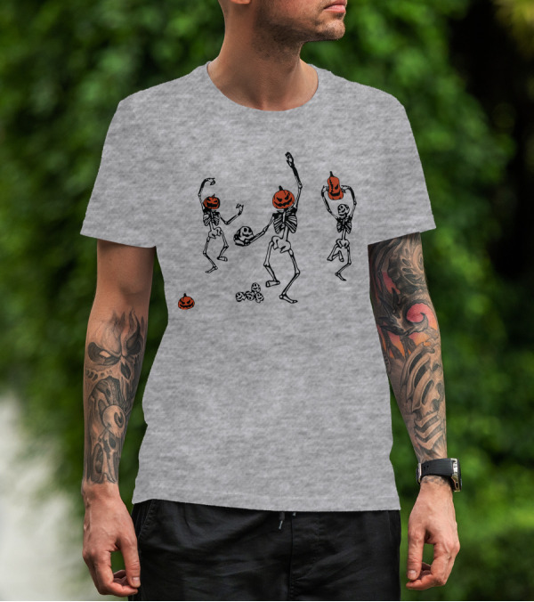 Dancing Pumpkin-Head Skeletons Halloween T-Shirt