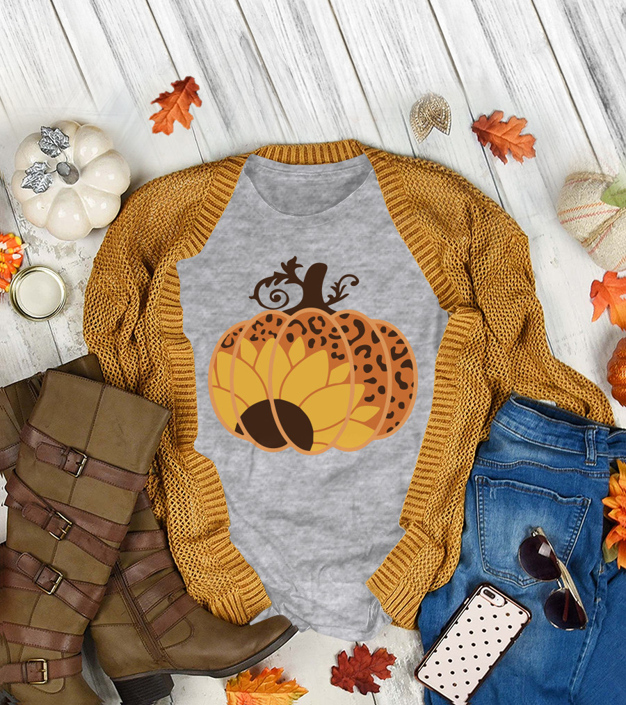 Sunflower Leopard Pumpkin Cheetah Pumpkin T-Shirt