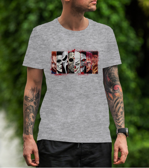 Chucky Ghostface Jason Voorhees Pennywise Jigsaw Pinhead Freddy Krueger Horror Movie Characters T-Shirt
