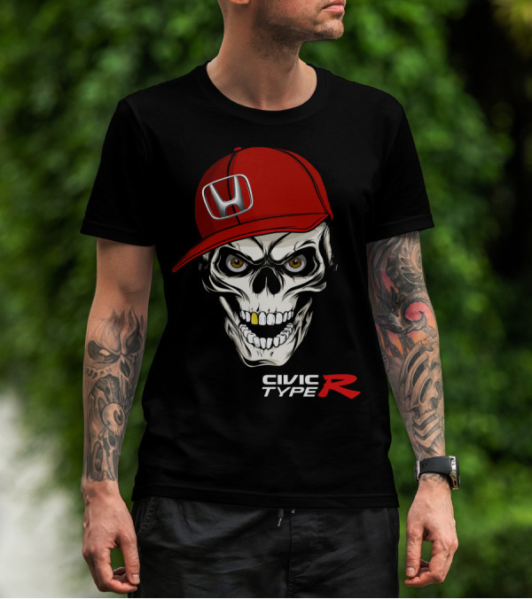 Civic Type R Skull With Red Honda Cap T-Shirt