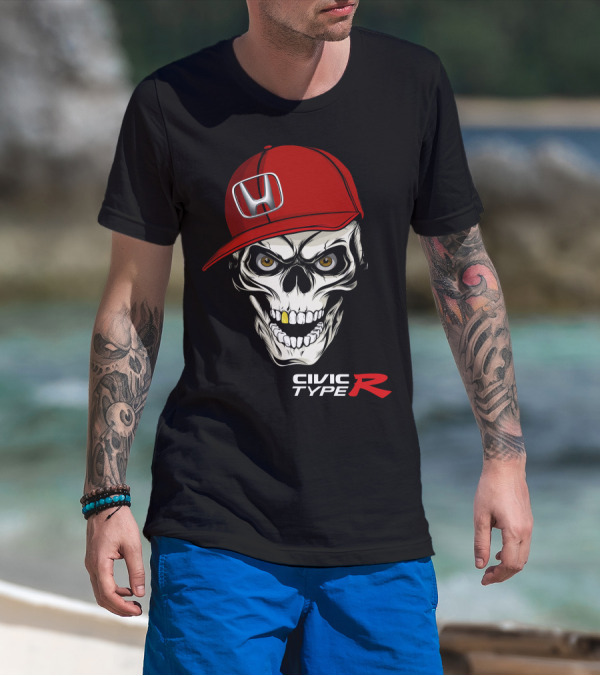 Civic Type R Skull With Red Honda Cap T-Shirt