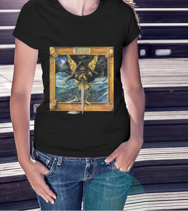 Jethro Tull Broadsword And The Beast Album Art With Hooded Figure And Ocean Waves T-Shirt