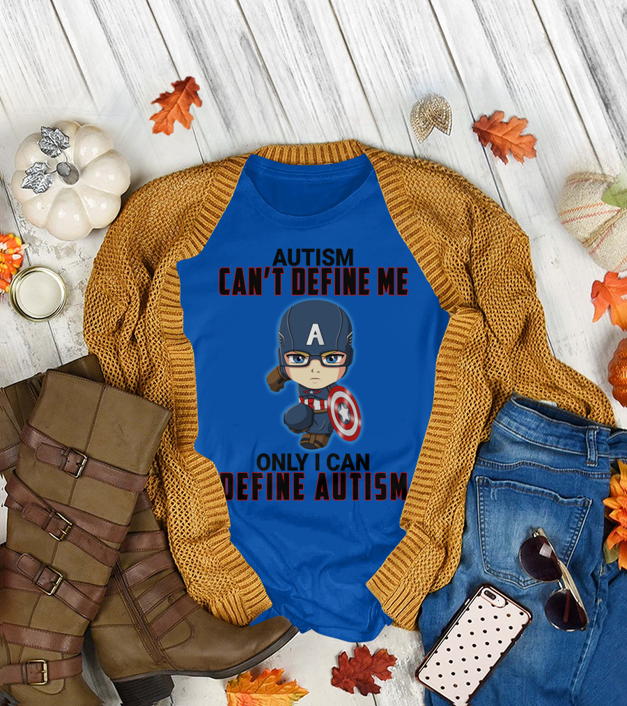 Autism Can't Define Me Only I Can Define Autism Captain Shield Character T-Shirt